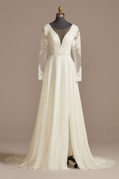 Long Sleeve Lace Applique Plunging Wedding Dress Galina Signature SLLBSWG842