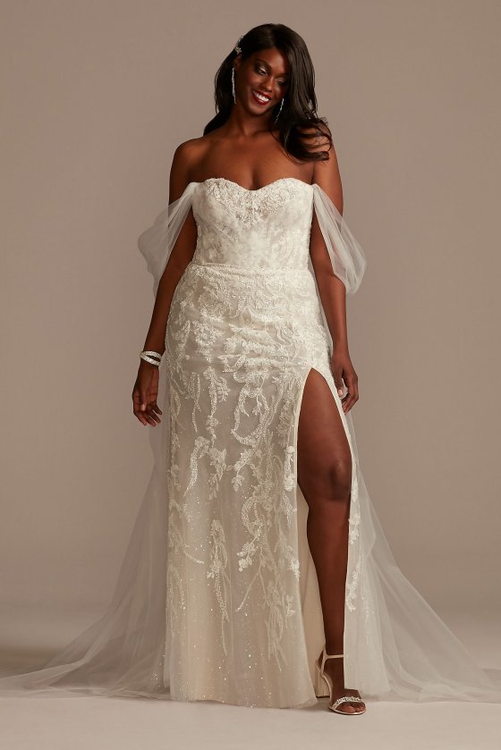 Removable Sleeves Plus Size Bodysuit Wedding Dress Galina Signature 9MBSWG881
