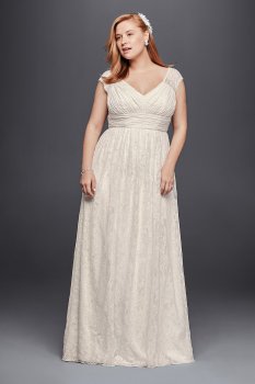 Plus Size Sheath Wedding Dress with Cap Sleeves 9KP3821