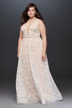 New Plus Size Strappy V-Neck Long Sheath Wedding Gown 9WG3959