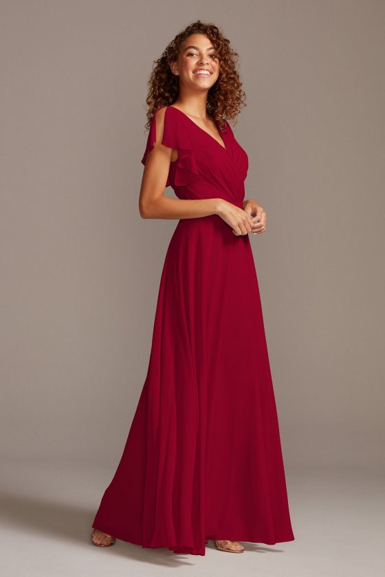 Long A-line F20065 Style Flutter Sleeve Bridesmaid Gown. [DBF20065]