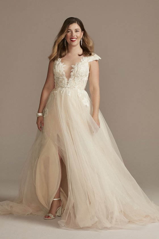 Illusion Lined Bodice Lace Petite Wedding Dress Galina Signature 7LBSWG862