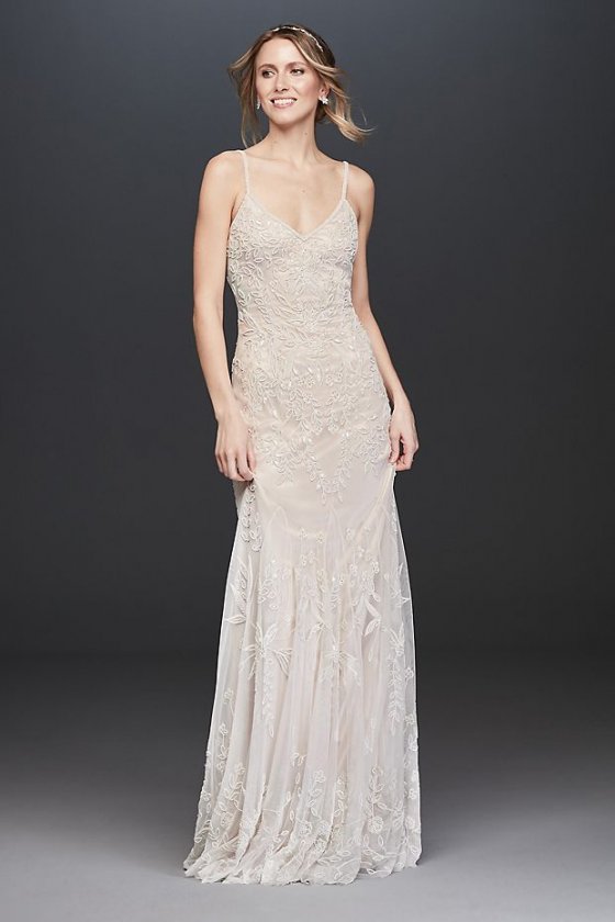 2019 AP2E205469 Style Beaded Spagetti Straps Floor Length Wedding Dress