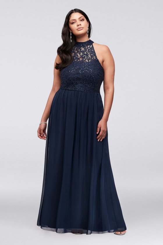 High-Neck Chiffon Plus Size Gown with Ladder Back W35241H232 [W35241H232]