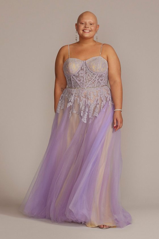 Plus Size Ball Gown with Illusion Lace Corset Jules and Cleo WBM2881W