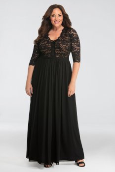 Plus Size Evening Gown with 3/4 Sleeves