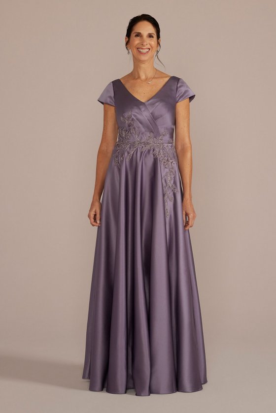 Satin A-Line Gown with Embroidered Waist Oleg Cassini WBM3103