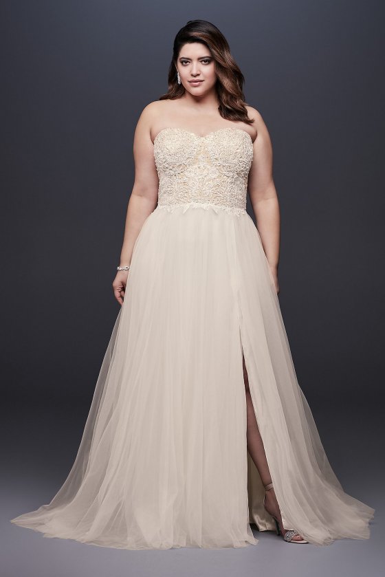 Strapless Plus Size Wedding Dress with Tulle Skirt 9SWG764 [9SWG764]
