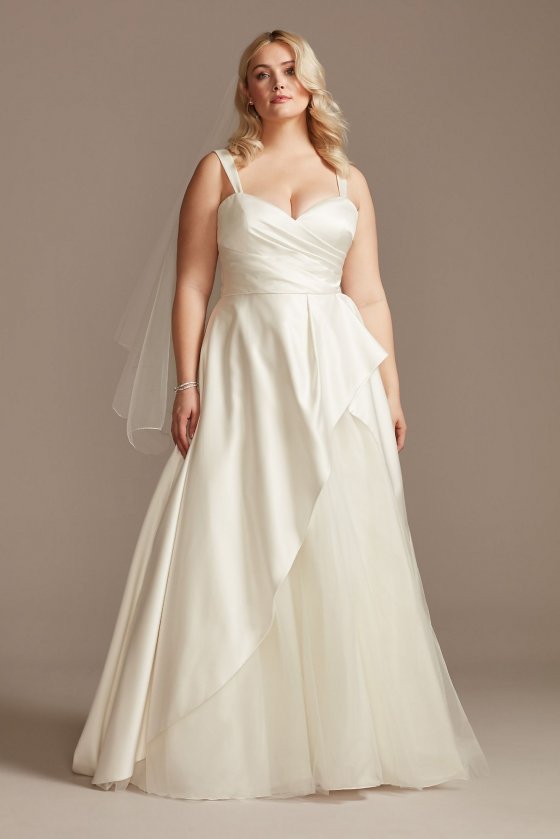 Satin Asymmetric Tulle Hem Plus Size Wedding Dress 9WG4006 [9WG4006]