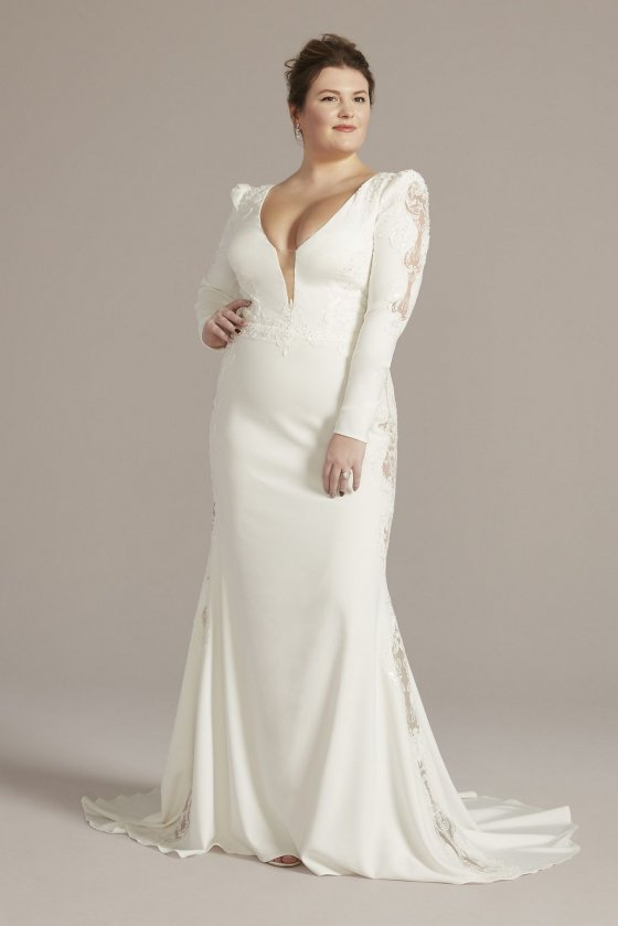 Long Sleeve Crepe Mermaid Tall Plus Wedding Gown Galina Signature 4XL9SWG919