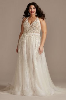 Floral Open Back Bodysuit Plus Size Wedding Dress Galina Signature 9MBSWG841