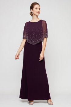 Chiffon Long Dress with Embellished Sheer Popover 81351534