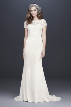 Crepe and Geometric Lace Cap Sleeve Wedding Dress 4XLWG3927