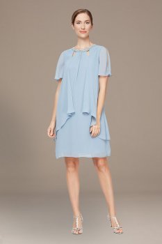 Short Sleeve Cutout Chiffon Dress with Beading SL Fashions 9170433