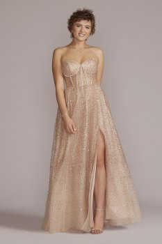 Strapless Sequin Corset A-Line Dress with Slit Jules and Cleo WBM2867