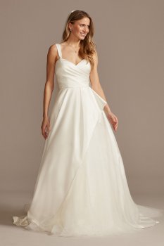 Pleated Satin Asymmetric Tulle Hem Wedding Dress WG4006