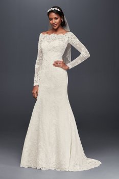 Off-The-Shoulder Scalloped Lace Mermaid Dress Jewel WG3840