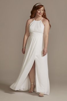 Chiffon Plus A-Line Wedding Dress with Tie Back DB Studio 9SDWG0989