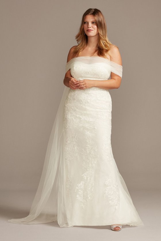 Plus Size 9WG3978 Style Tulle Floral Off-Shoulder Mermaid Wedding Dress [9WG3978]