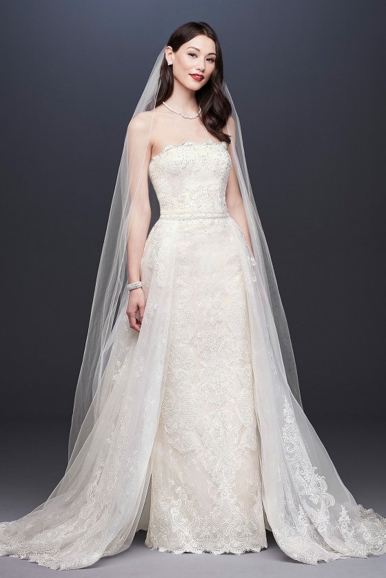 Lace Sheath Wedding Dress with Removable Overskirt CWG816 [CWG816]