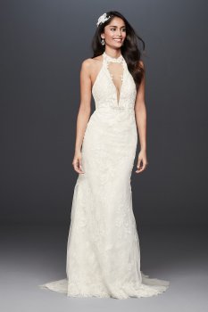 Plunge Neckline Lace Halter Wedding Dress SWG825