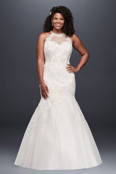 Jewel Illusion Halter Lace Plus Size Wedding Dress 9WG3735