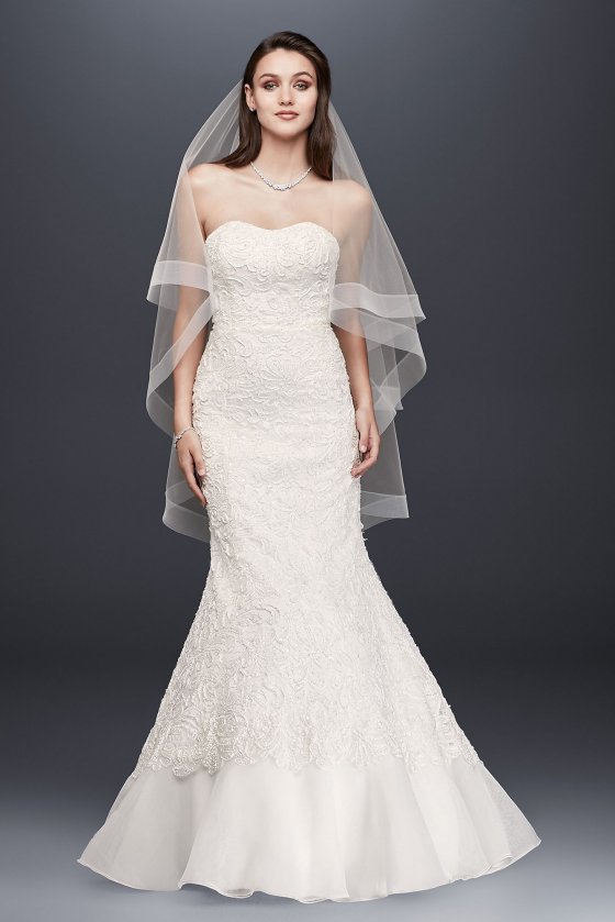 Lace Overlay Charmeuse Wedding Dress with Train SWG400