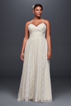 Soft Lace Plus Size Wedding Dress with Pleating 9WG3823