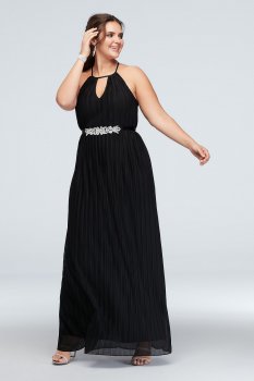 Plus Size 2178BH8W High Neck Accordion Pleat Belted Dress