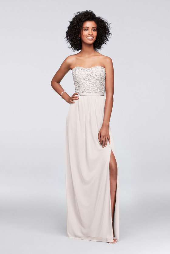 Mesh and Lace Long Strapless Dress F18095 [F18095]