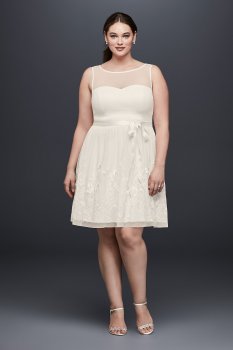 Illusion Bodice Plus Size Dress with Embroidery EJ8M7573W