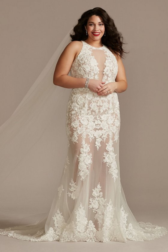 Illusion Keyhole Bodysuit Plus Size Wedding Dress Galina Signature 9MBSWG843