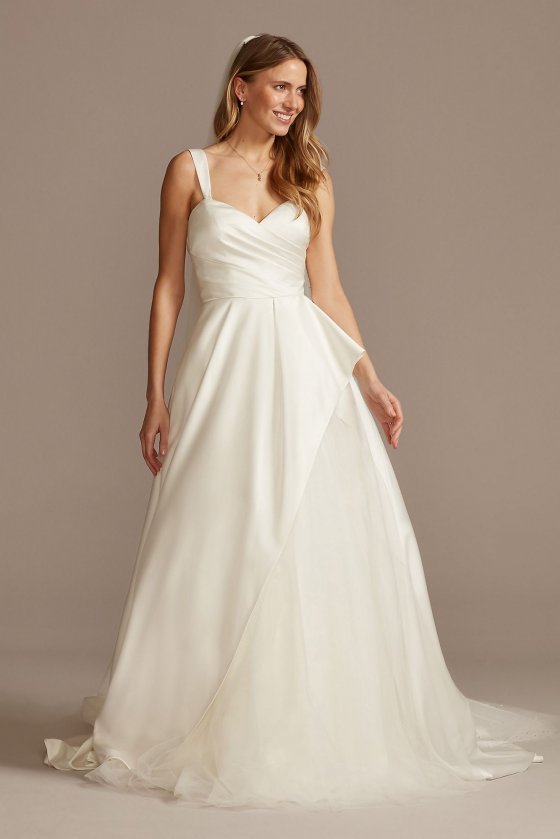 Pleated Satin Asymmetric Tulle Hem Wedding Dress WG4006 [WG4006]