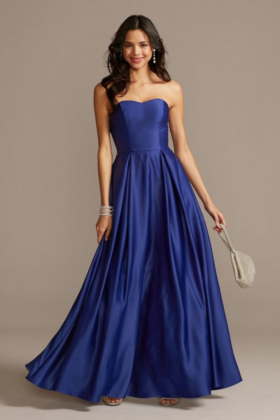 Strapless Sweetheart Neckline Long X39603QB4 Satin Ball Gown with Pockets [X39603QB4]