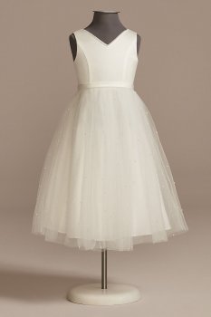 V-Back Tulle Flower Girl Dress with Pearls and Bow DB Studio WG1425