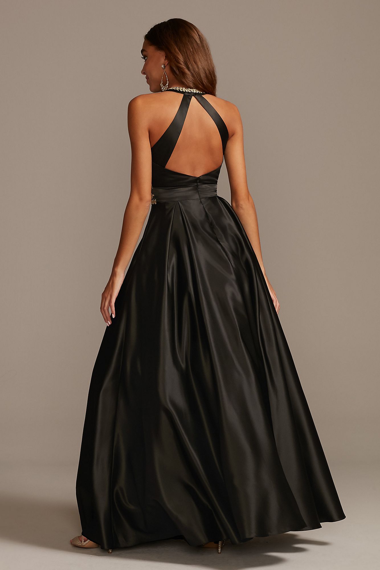 Floral Embellished Long 2096BN Satin Prom Gown with Open Back
