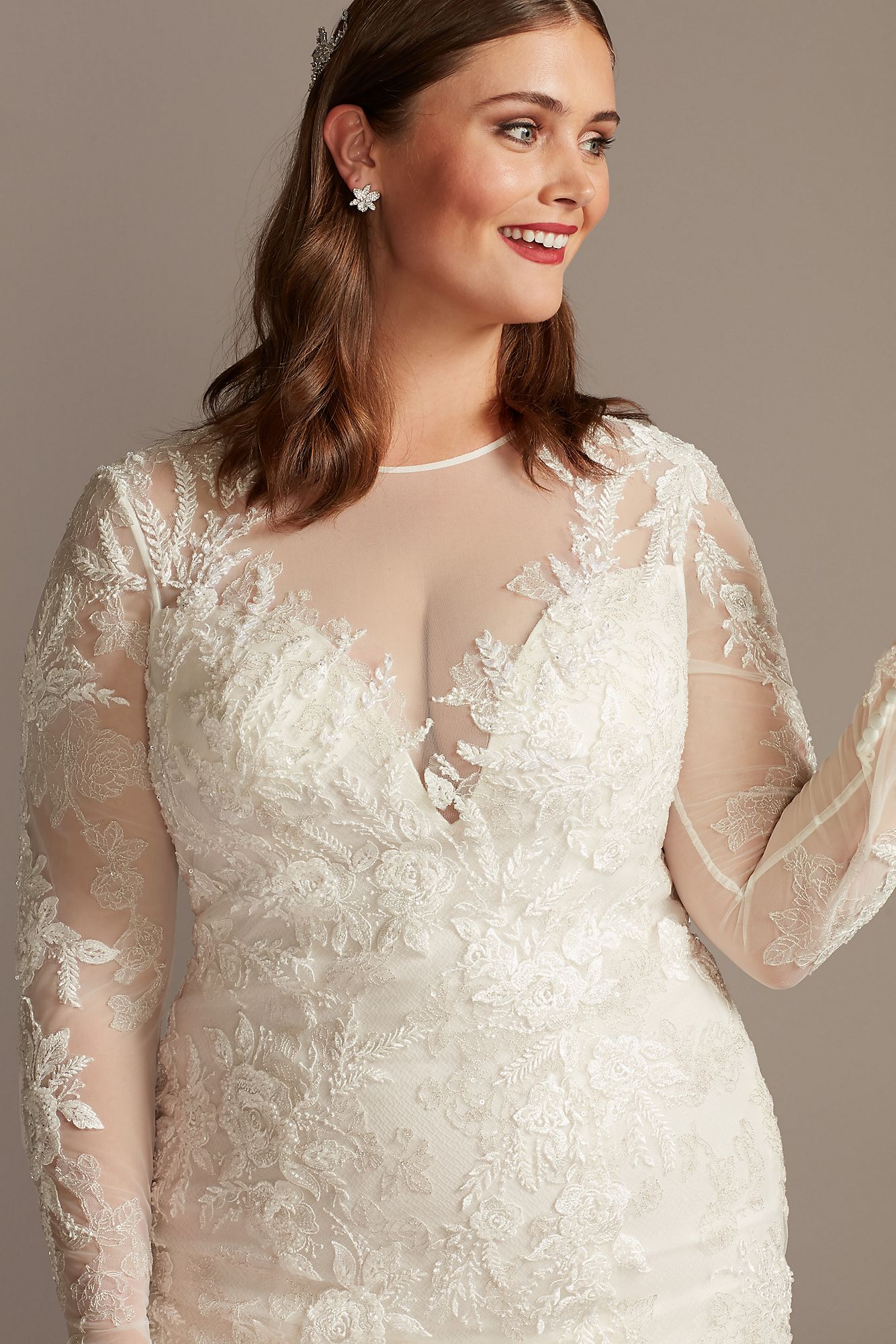 Plus Size Long Sleeves Mermaid Lace Embroidered 8CWG844 Style Wedding Dress