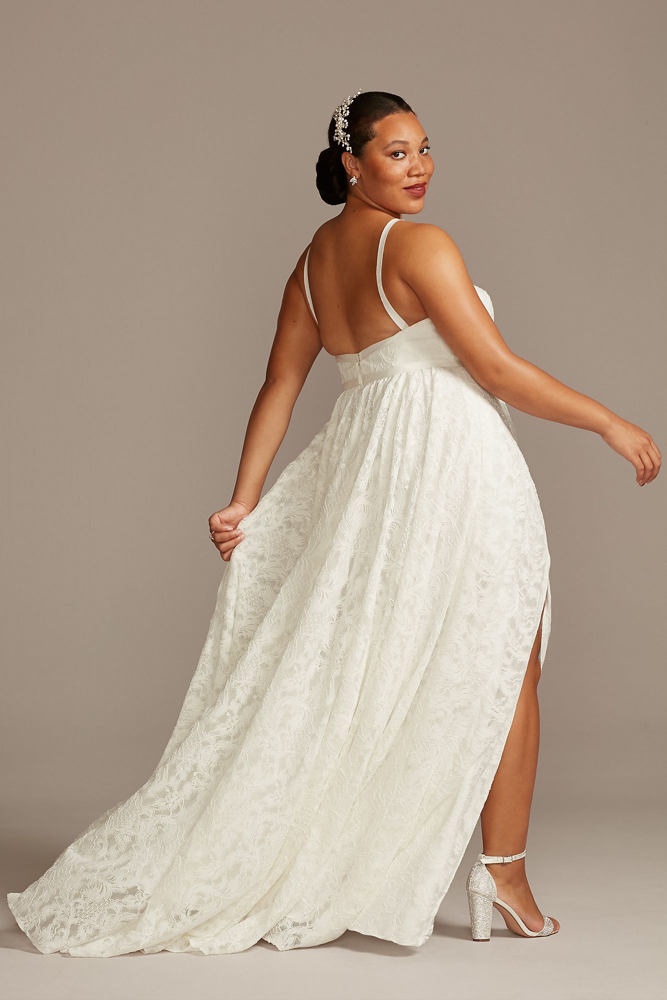 Plus Size Long A-line Grosgrain Banded Lace Bridal Wedding Dress 8MS161213