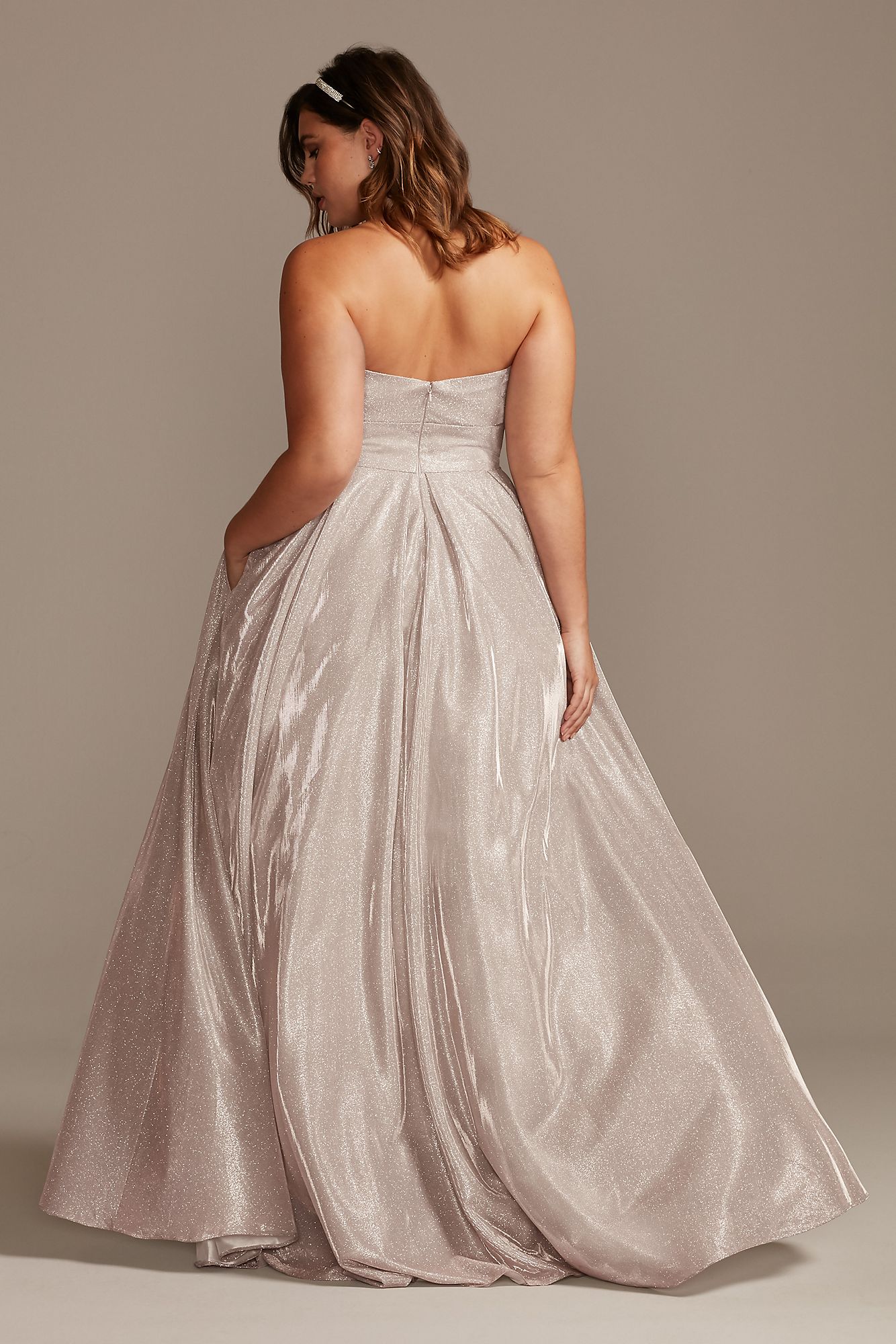 Plus Size Strapless Glitter A23053W Prom Party Gown with Plunge