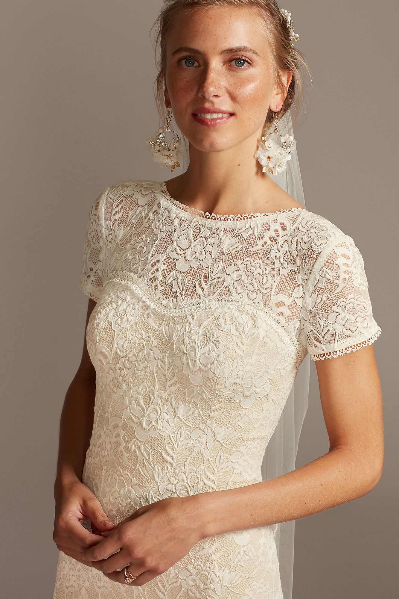 Elegant MS161216 Style Short Sleeve Low Back Lace Wedding Dress