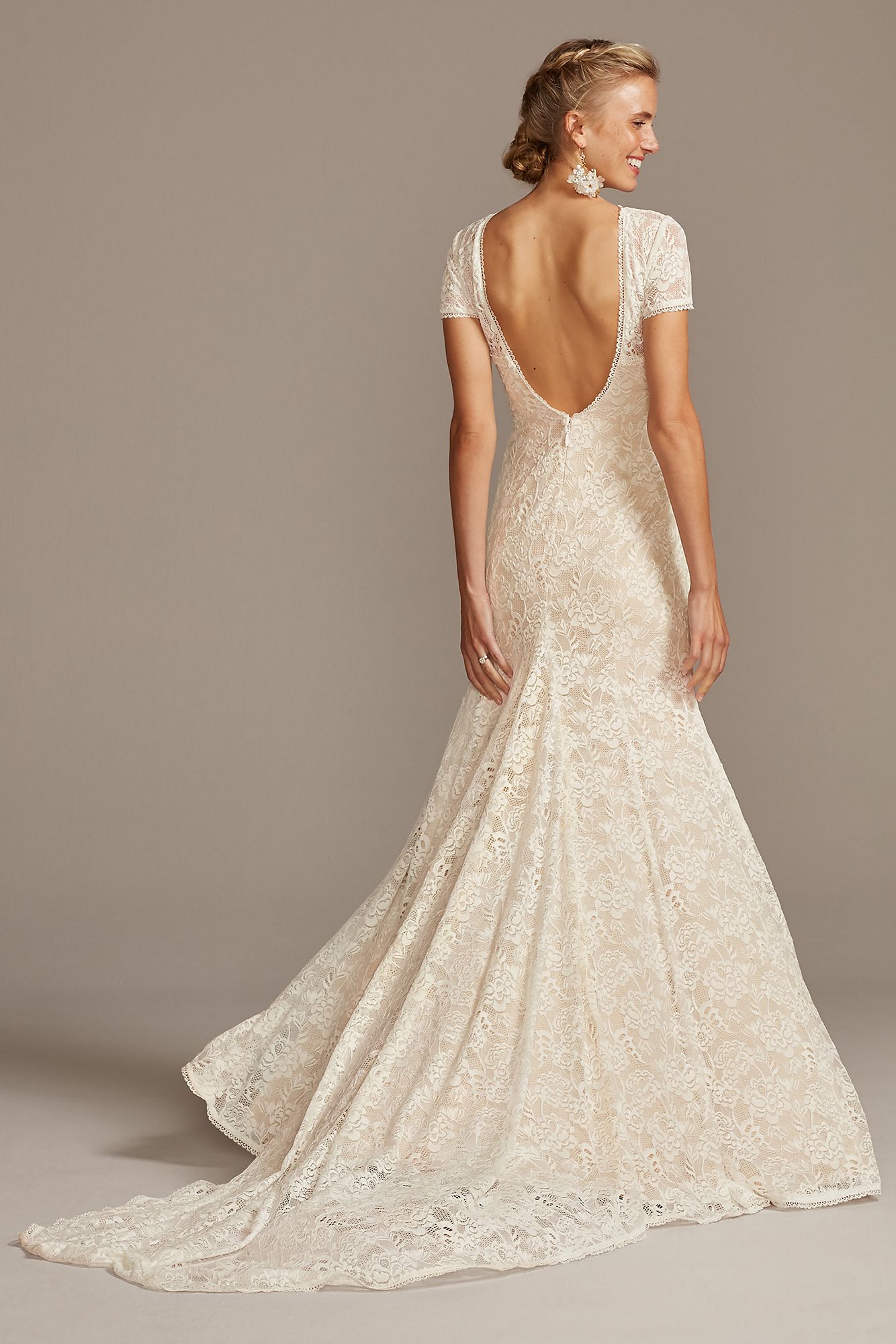 Elegant MS161216 Style Short Sleeve Low Back Lace Wedding Dress
