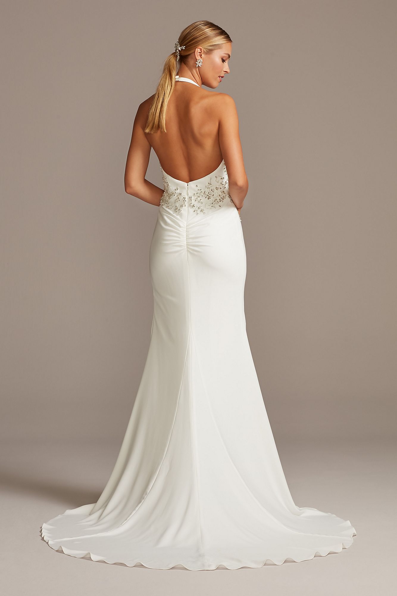  SWG838 Plunge Halter Wedding Dress with  Embellished Waist