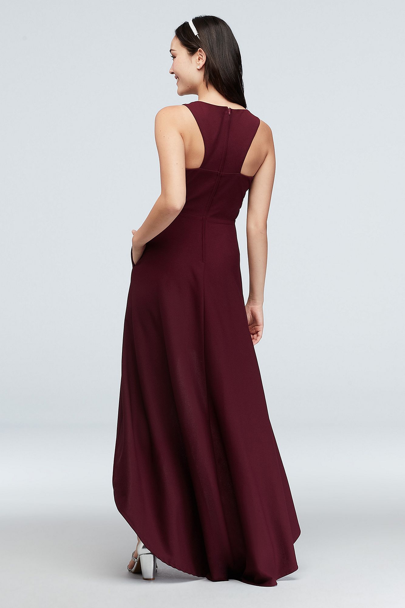 High-Low Deep-V X42222DNE Dress with Embellished Sides