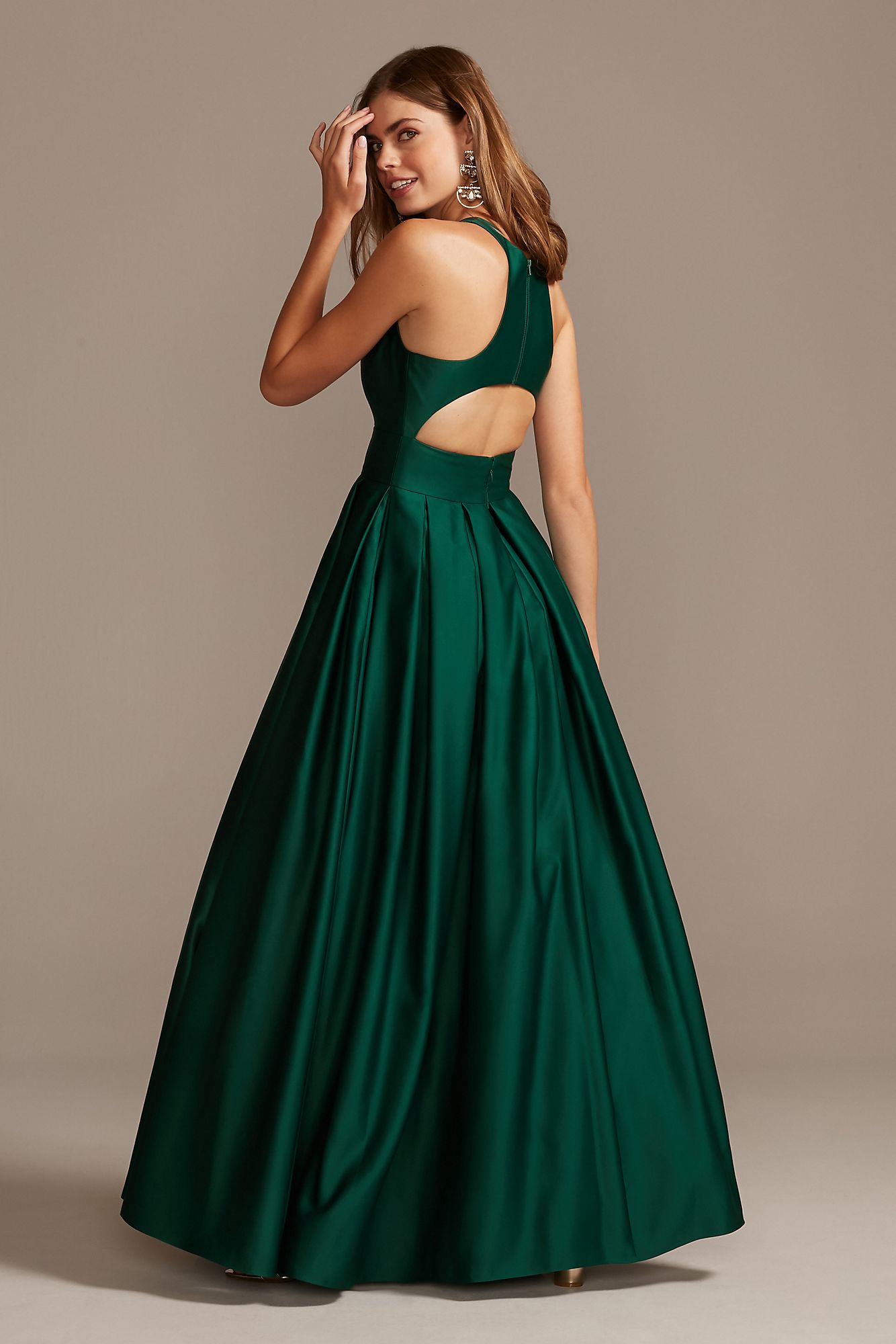 Long A-line 12772 Style Satin Racerback Ball Gown with Cutout