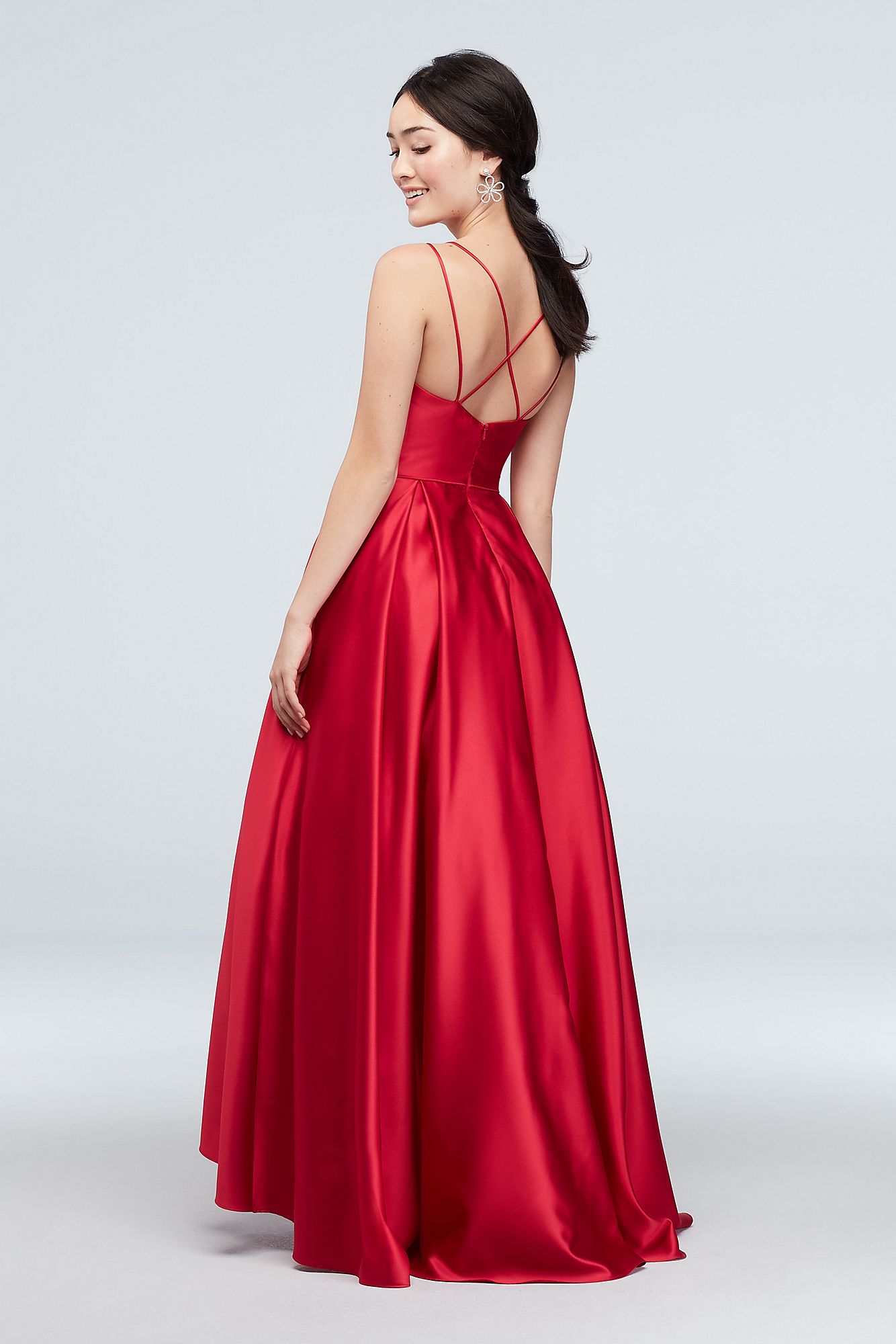 Double Skinny Strap Satin Ball Gown with Pockets 1620BN