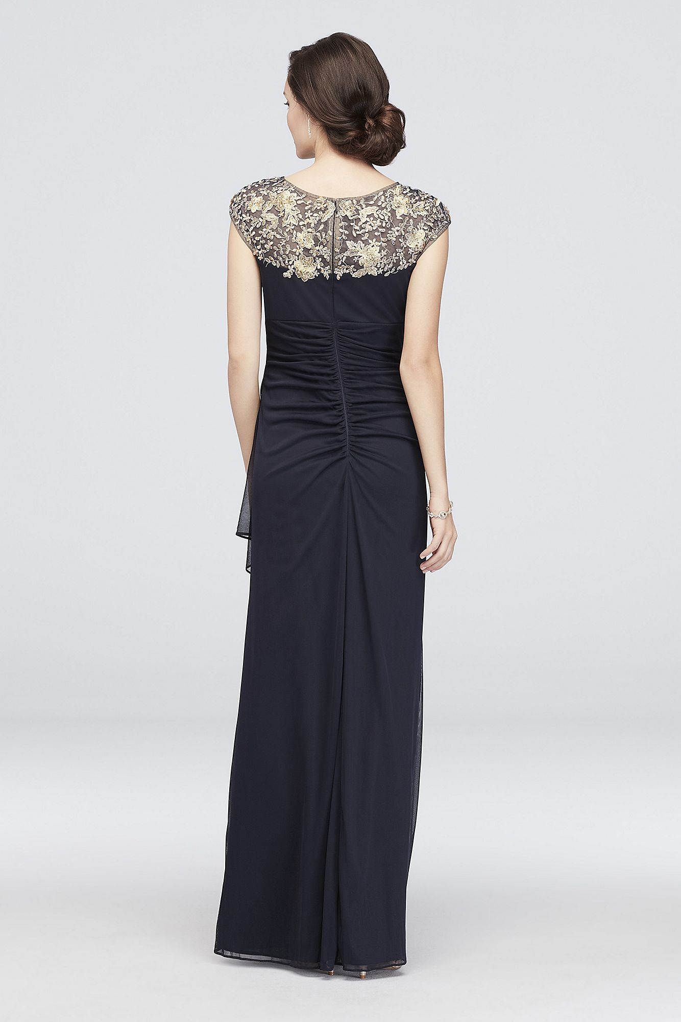 Elegant Cap Sleeve Long Lace Embellished Jersey Dress 1866X