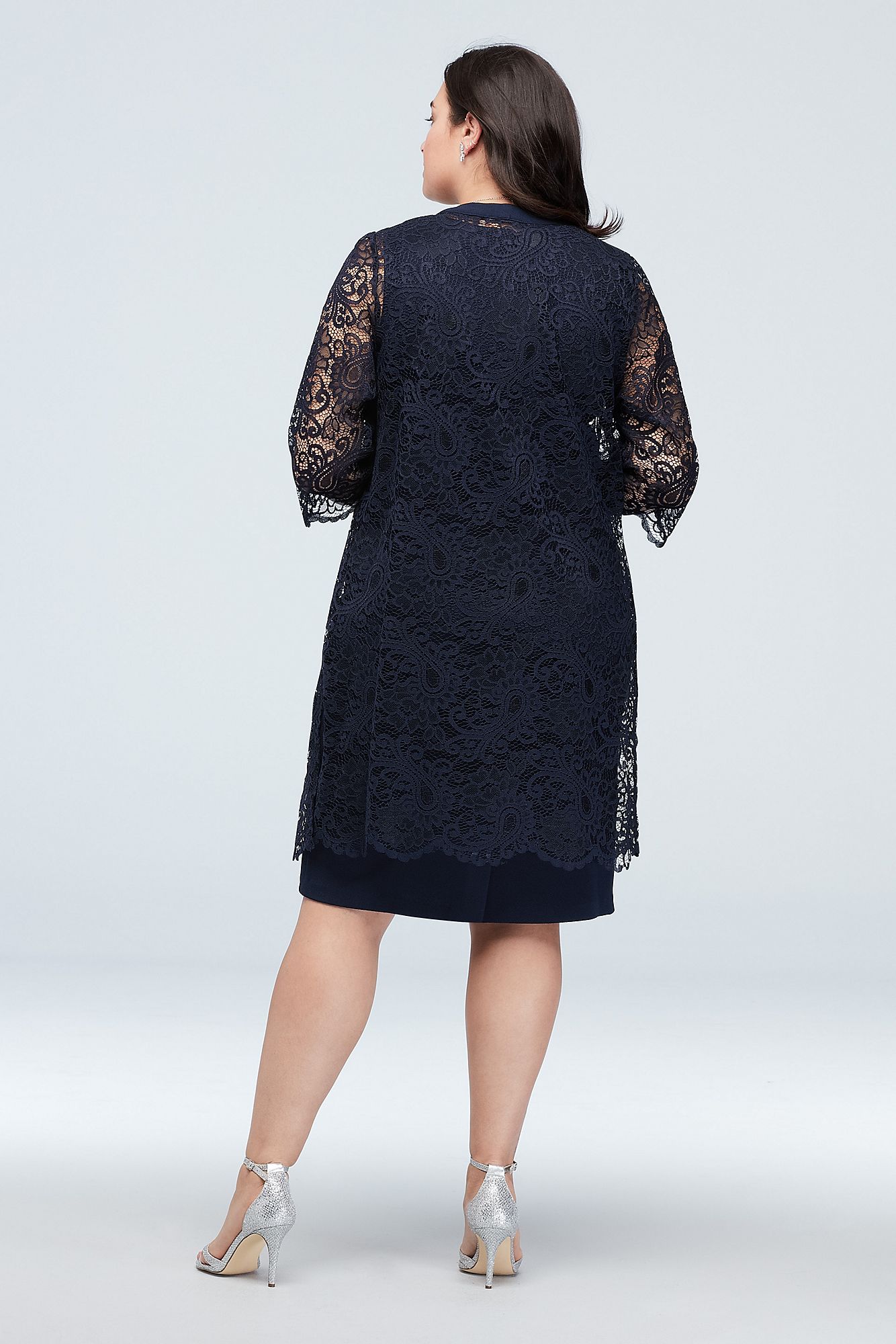 Above Knee Beaded V-neck Dress with Lace Jacket Style 27805