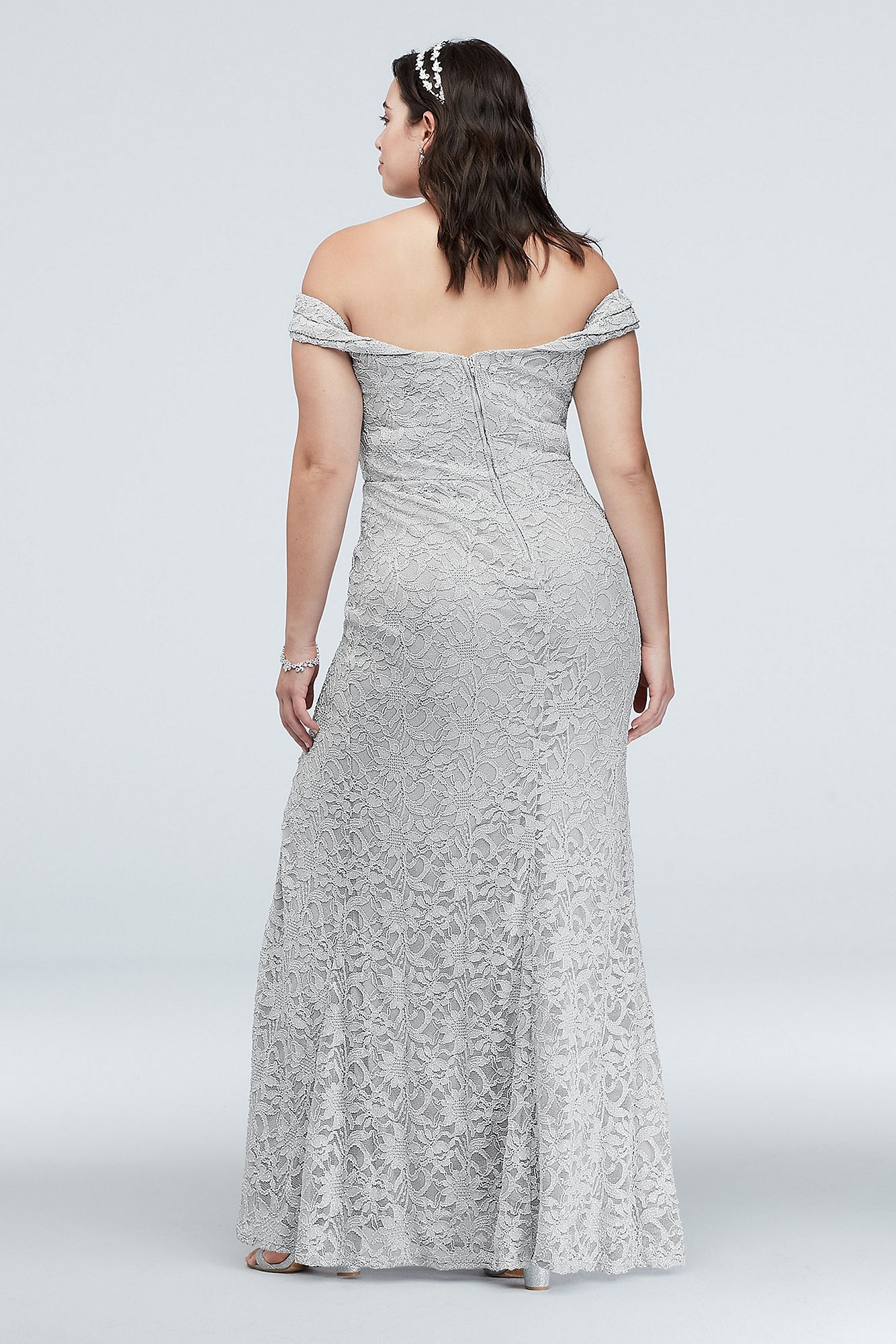 Plus Size 3622BE4W Style Off-the-Shoulder Metallic Lace Dress