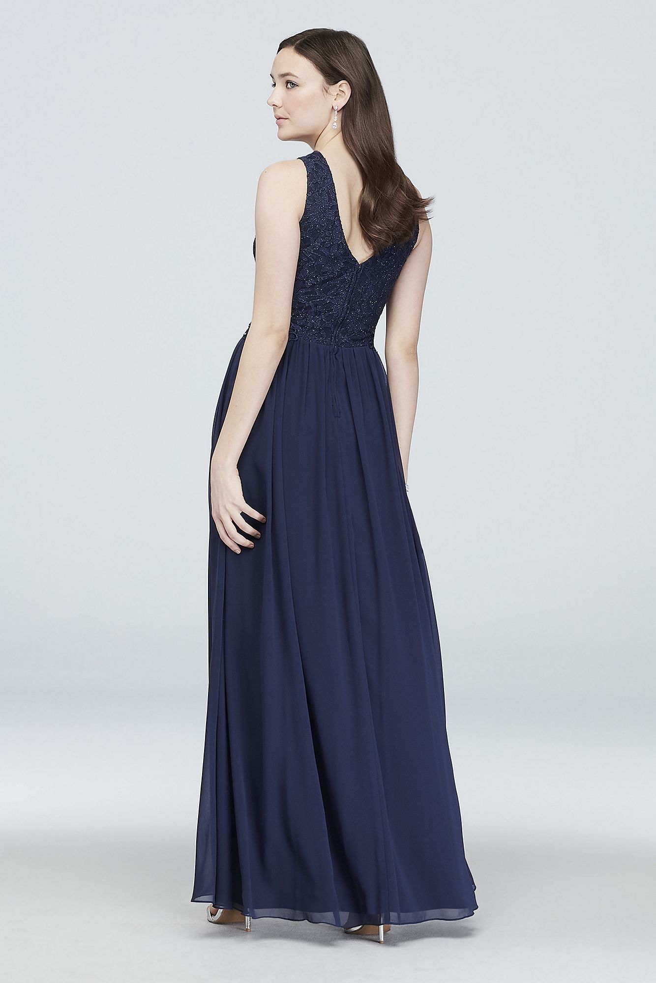 3622GF1B  Lace and Chiffon Gown with Geometric Neckline