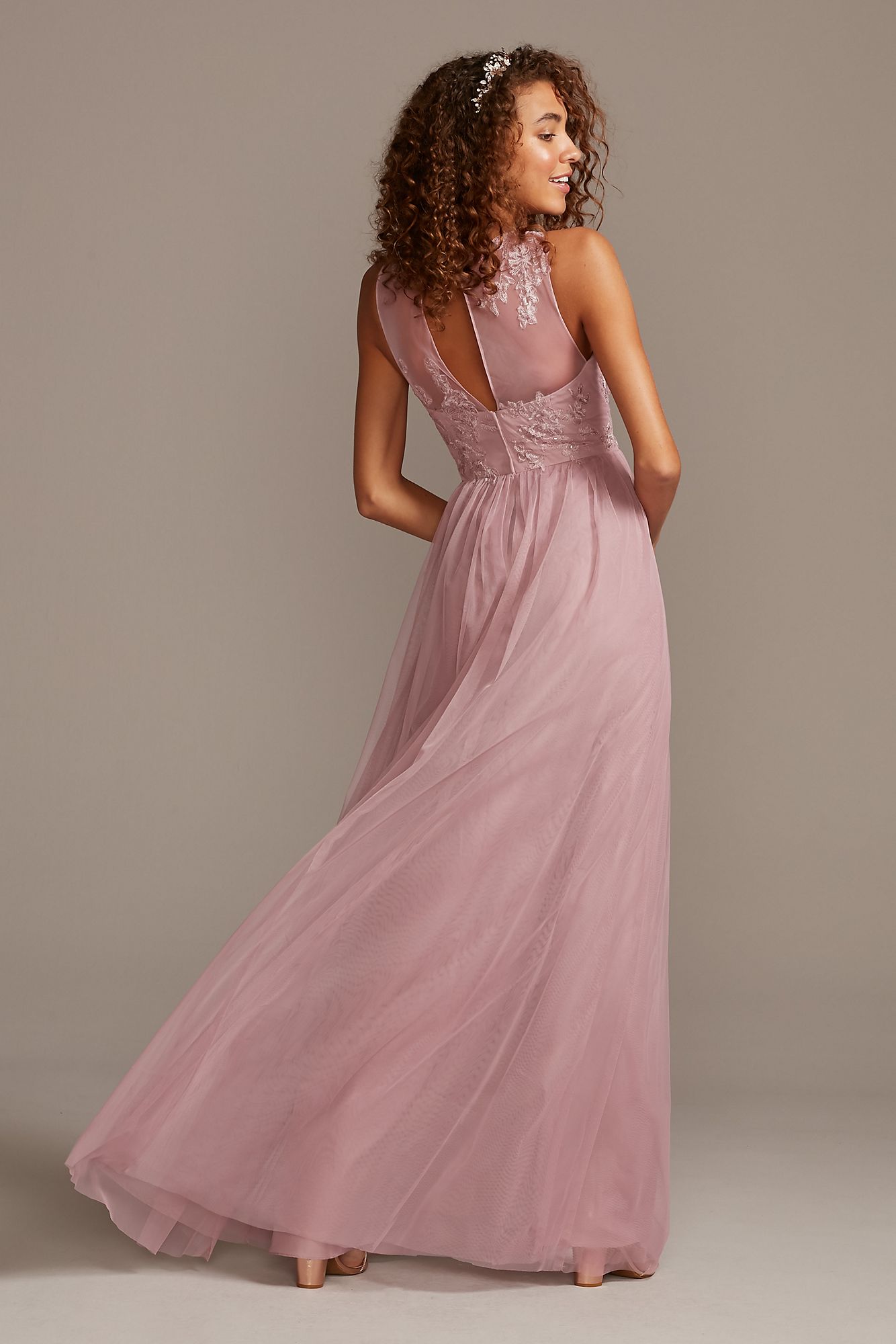 Extra Long Tank Long Embroidered Tulle Bridesmaid Dress Style 4XLF20122